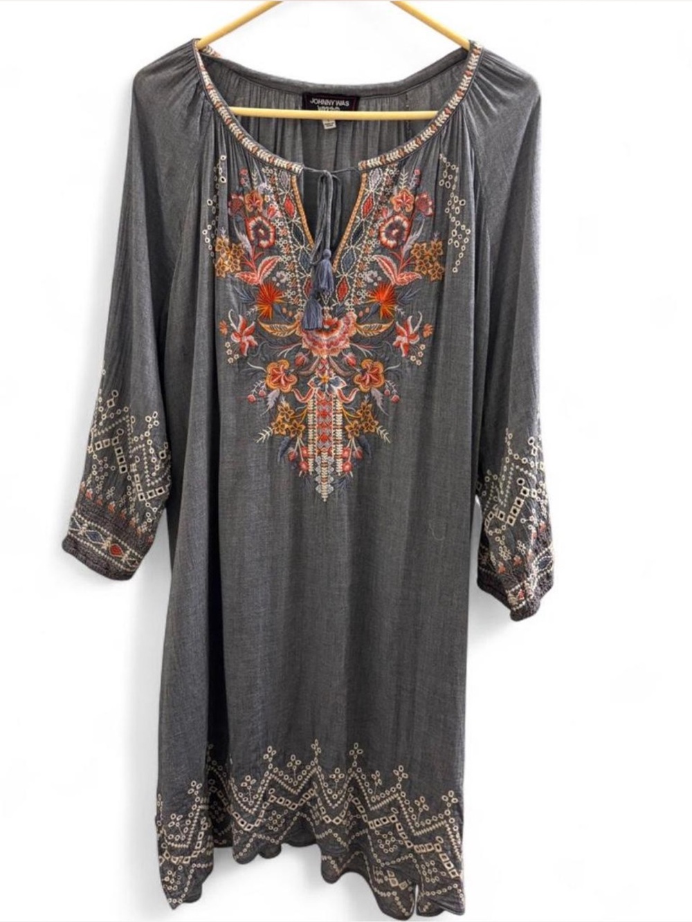 Johnny Was Workshop blue/gray Embroidered Tunic Dress — Size L - Picture 2 of 8